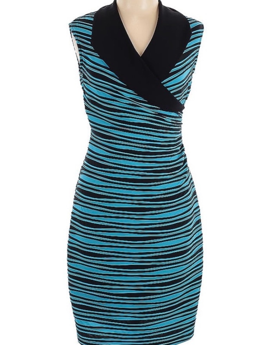 Joseph Ribkoff Turquoise & Black Sleeveless Wrap-Front Mini Dress